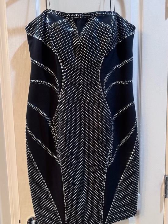 Cache Dresses & Skirts - Cache Black Strapless Sheath Dress with Silver Stud Detailing